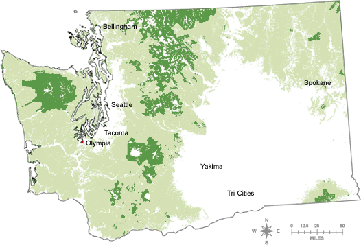 Map of Federal Forestland Preserved from Management in Washington State
