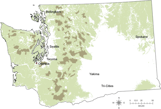 Map of Critical Habitat Units set aside for Northern Spotted Owls in Washington State