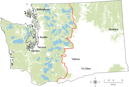 Map of Federal Forestland set aside through the Northwest Forest Plan in Washington State