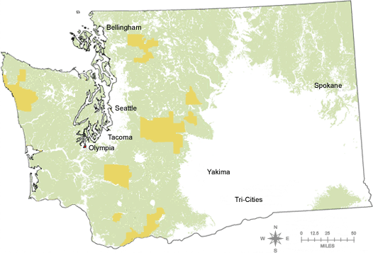 Map of Spotted Owl Special Emphasis Areas in Washington State